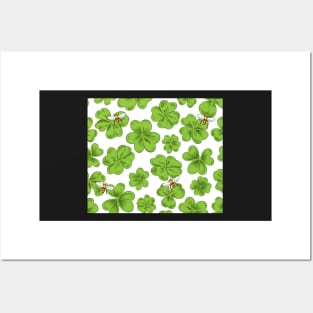 Irish Green Clover Shamrocks and Honeybees Posters and Art